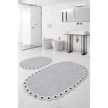 Gülruba Oval Beyaz Çeyizlik Dantelli 2'li Banyo Paspası Seti Kaymaz Tabanlı Klozet Takımı Beyaz