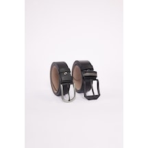Tudors Erkek 2'li Set 3,5 Cm Klasik 4 Cm Spor Siyah Kemer-34501 Siyah
