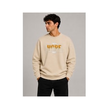 Herkesemoda Hope Desen Baskılı Bisiklet Yaka Şardonlu 2 İplik Sweatshirt Bej