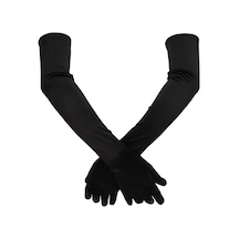 Saten Likrali Uzun Parmaklı Eldiven 58 Cm-dans & Opera Eldiveni Siyah