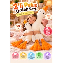 Beyaz Peluş Ördek 2'li Set 50 Cm Ve 90 Cm Yumuşak Welsoft Kumaş Sarılmalık Oyuncak Çocuk Odası Dekor