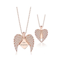 Seni Seviyorum Yazılı Açılır Kapanır Melek Kanadı Gümüş Kolye