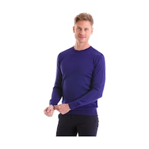 Hatemoğlu Saks Mavi Regular Fit Düz Yün Bisiklet Yaka Triko Kazak Saks