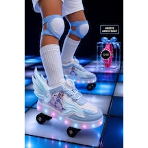 Muggo Wıngs Çocuk Kanat Detaylı Işıklı Patenli Tekerlekli Sneaker Spor Ayakkabı Mavi