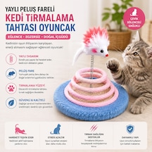 Yaylı Peluş Fareli Kedi Tırmalama Tahtası Oyuncak - Mavi