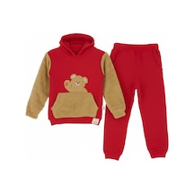Modanino Erkek Çocuk Welsoft Kumaş 2'li Takım Kapüşonlu Sweat+polar Alt 12377 Kırmızı