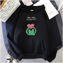 Kurbağa Kalpli Kapşonlu Sweatshirt Siyah