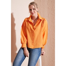 Lela Regular Fit Balon Kollu Poplin Bayan Gömlek 611Go0153 Oranj