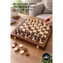 3 Adet Ahşap Mıknatıslı Hazneli Satranç Ve Dama Seti Ahşap Tahta, 40x40 Cm, Satranç Chess Dama Checkers