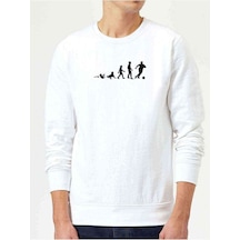 Futboll Evrimi Baskılı Beyaz Erkek Örme Sweatshirt