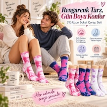 Çorap Giyim Unisex Batik Desenli Çorap 3'lü Set Pamuklu Renkli Uzun Soket Dikişsiz Nefes Alan Günlük Spor Çorabı Çok Renkli