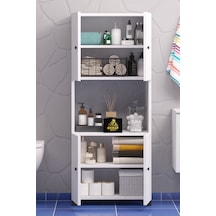 Çok Amaçlı Dolap 4 Kapaklı 5 Bölmeli Banyo Dolabı Mutfak Dolabı Beyaz