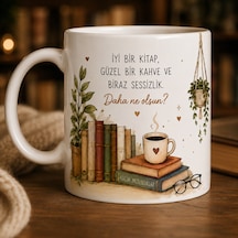 Kitap Ve Okuma Tema Baskılı Kupa Açık Beyaz