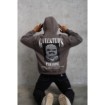 Ertaştrendstore Erkek 3 İplik Pamuklu Baskılı Kapüşonlu Cepli Sweatshirt Hoodie - Gri Çok Renk