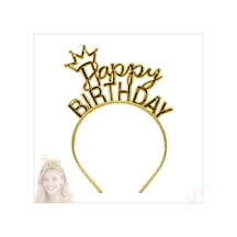 Taçlı Happy Birthday Plastik Taç - Altın 0-99