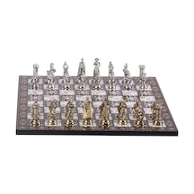 Orta Boy Metal İngiliz Satranç Takımı Parlak Ve Sedef Desenli Mdf