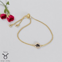 Archin Boğa Burçları İçin Yuvarlak Motifli Zincirli 14 Ayar Altın Plakalı Hediye Bileklik-417burç Boğa