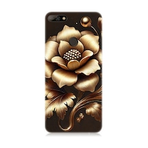Huawei Y7 2018 Uyumlu Altın Işıklı Zarif Çiçek Desenli Silikon Kılıf Çok Renkli