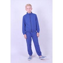 Panios Kids Erkek Çocuk Dik Yaka Fermuarlı Beli Bağcıklı Lastik Paça Eşofman Takımı Mavi