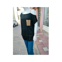 Çınar Boutique Omzu Açık Pamuklu Tişört Siyah Siyah