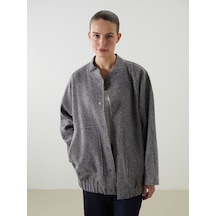 Lcwaıkıkı Classic Gri Kolej Yaka Oversize Kadın Bomber Mont