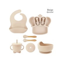 Kişiselleştirilmiş İsim Bebek Besleme Plakası Yemekler Silikon Sofra Taç Plaka Kaşık Çocuklar Için Yenidoğan Hediye Çocuk Yemeği Kap Bej 8 Adet Çok Renkli