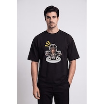 Black Nova Oversize Baskılı Unisex %100 Pamuk T-shirt Pop-up Monkey Siyah