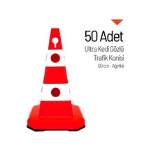 50'li Ultra Kedi Gözlü Trafik Konisi Seti Ağırlıklı 60 Cm Trafik Dubası-3601