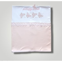 Kız Bebek Battaniye Pudra Kelebek Nakışlı Bebek Arabası Örtüsü Puset Örtüsü Pembe