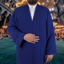Buhara Yaka Lacivert Namaz Cübbesi - Sarık Kumaşı Hediyeli Çok Renkli