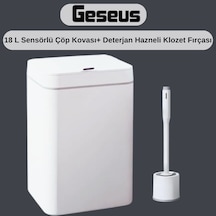 Sensörlü Otomatik Plastik Çöp Kovası 18 Litre + Deterjan Hazneli Silikon Klozet Fırçası Beyaz