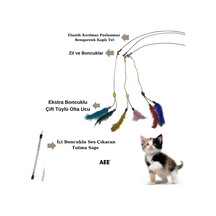 Kedi Oltası Elastik Çift Tüylü Çanlı Boncuklu Kedi Oyuncağı 130 Cm Uzunluk, Dayanıklı Paslanmaz Tel,boncuk Dolu Sap,zilli Ve Boncuklu Interaktif Hareketli Kuş Tüylü Kedi Oyuncağı