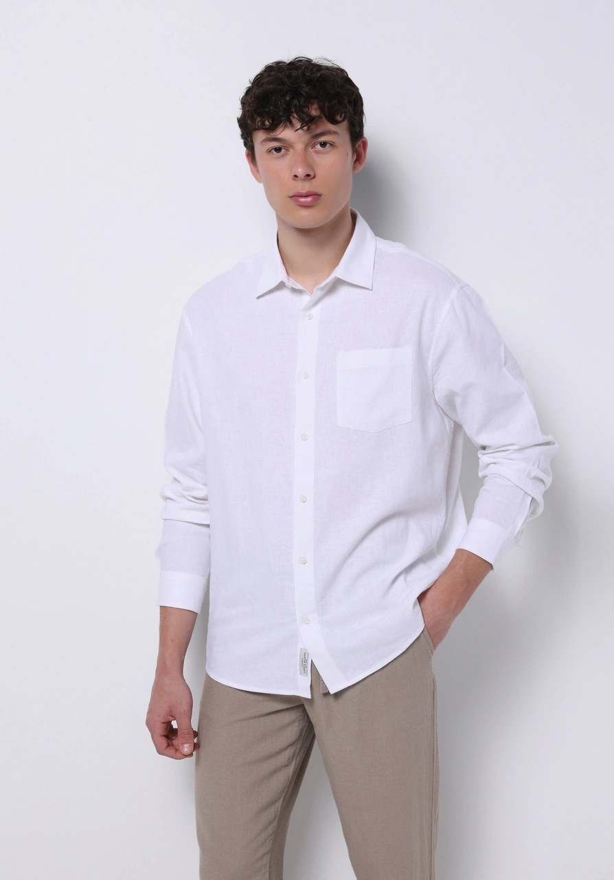 Colin's Colins Relax Fit Shirt Neck Düz Erkek Beyaz Uzun Kol Gömlek Cl1074490 Q1.v1 Wht Beyaz