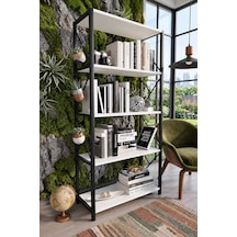 More Metal Kitaplık 5 Raflı Geniş Kitaplık Dosya Kitap Rafı Ofis Ev Rafı Beyaz