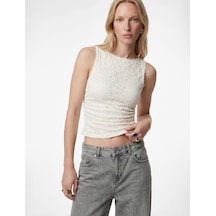 Koton Slim Fit Kolsuz Yuvarlak Yaka Dantelli Bluz Ekru 6sak10009ek