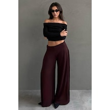 Madmext Bordo Yumuşak Dokunuşlu, Yanları Pilili, Modal İçeren Geniş Paça Pantolon Mg2668 Bordo