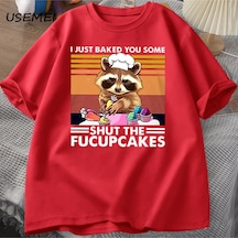 Flood Of Style Komik T Shirt Erkekler Sevimli Rakun Fırında Ben Sadece Size Fırında T-shirt Pamuk Yaz Kısa K Kırmızı
