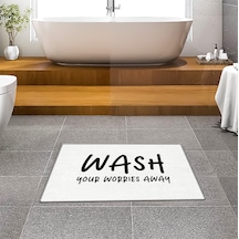 Evaşk Banyo Paspası İpeksi Kadifemsi Halı Yüzey Kaymaz Taban 45x75 BM03745B Beyaz