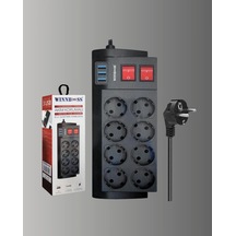 Mey İthalat Güçlü Termal Korumalı 8 Priz + 3 Usb Çoklu Uzatma Kablosu 2m 2