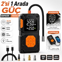 Taşınabilir Hava Kompresörü 150 Psı Dijital Ekranlı Lastik Şişirme Pompası 5000 Mah Powerbank Özellikli Araba Bisiklet Motor Top İçin Siyah