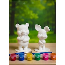 Winnie Piggy Çocuk Boyama Seti 6 Renk Sulu Boya + 2 Adet Fırça Eğitici Ve Eğlenceli