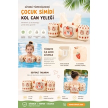 Toyflyer Çilek Ayıcık Desenli Kolluklu Çocuk Yüzme Yeleği Gövde Destekli 2-6 Yaş 15-30 Kg Fl004