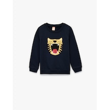 Koton Pamuklu Uzun Kollu Bisiklet Yaka Kaplan Nakışlı Sweatshirt Lacivert 6wmb10088tk Lacivert