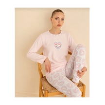 Genel Markalar Seamlife Kadın Uzun Kollu Desenli Pamuklu Pijama Takımı Pembe - 930344749 Pembe