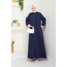 Ziyer Boydan Düğmeli Kot Elbise 1498 - Lacivert Lacivert