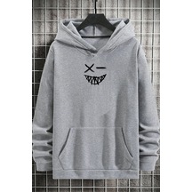 Cartoon Graphic Thermal Lined Drawstring Sweatshirt Gri