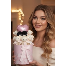 Sole Premium Silindir Kutuda Kalp Aynalı 5 Li Peluş Ayıcık Buketi Kalp Balon Detaylı