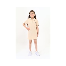 Toontoy Kids Toontoy Kız Çocuk Baskılı Elbise Bej