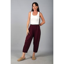 By Saygı Kadın Beli Lastikli Cepli Paça Tutturmalı Modal Pantolon Mürdüm