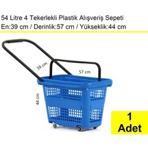 4 Tekerlek Plastik Alışveriş El Sepeti 54 Litre Mavi 1 Adet / En:42 Boy:54 Yükseklik:44 Cm